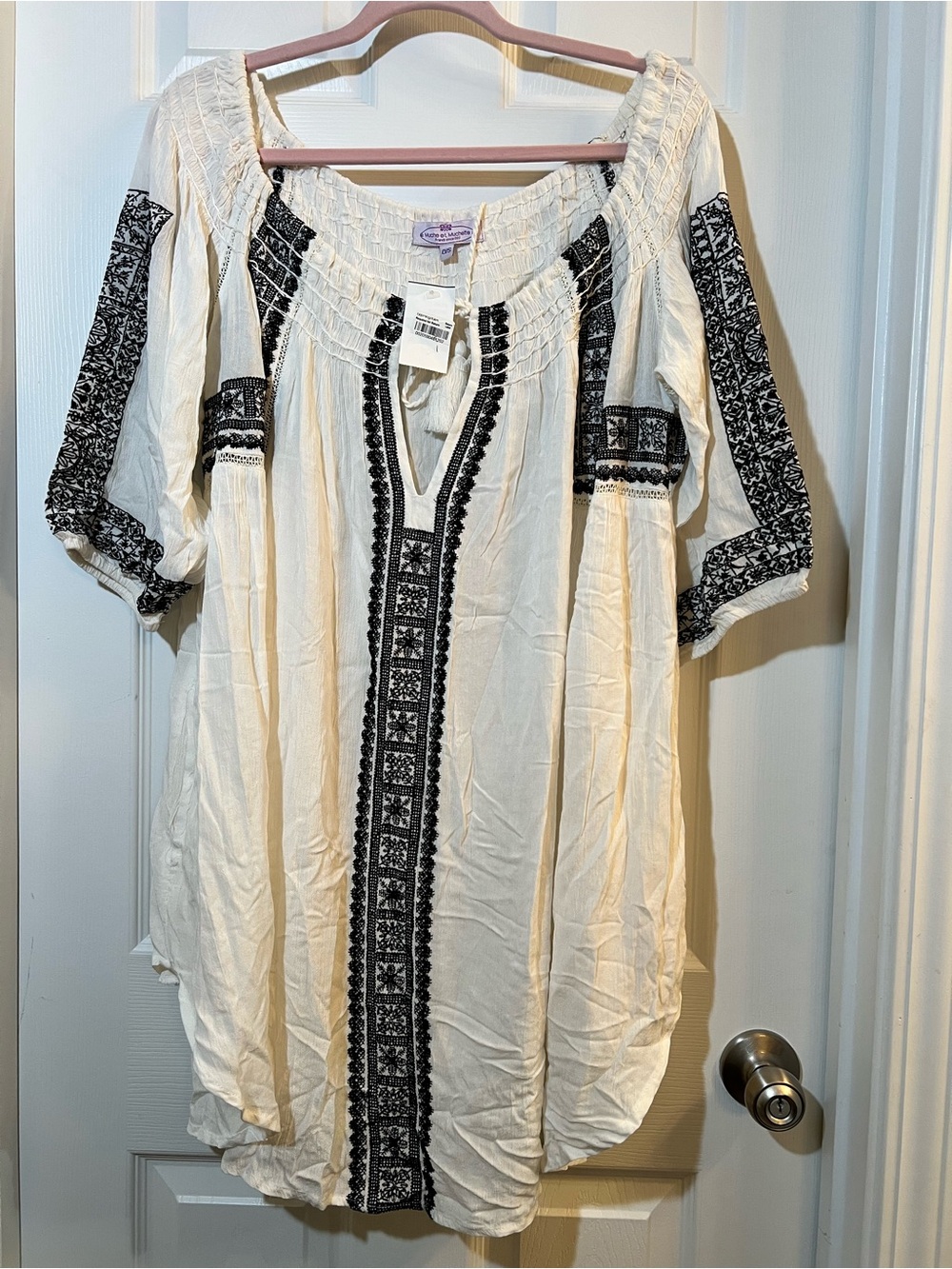 🦋 NWT Cream Muche et Muchette Mini Dress with Black Embroidered Trim